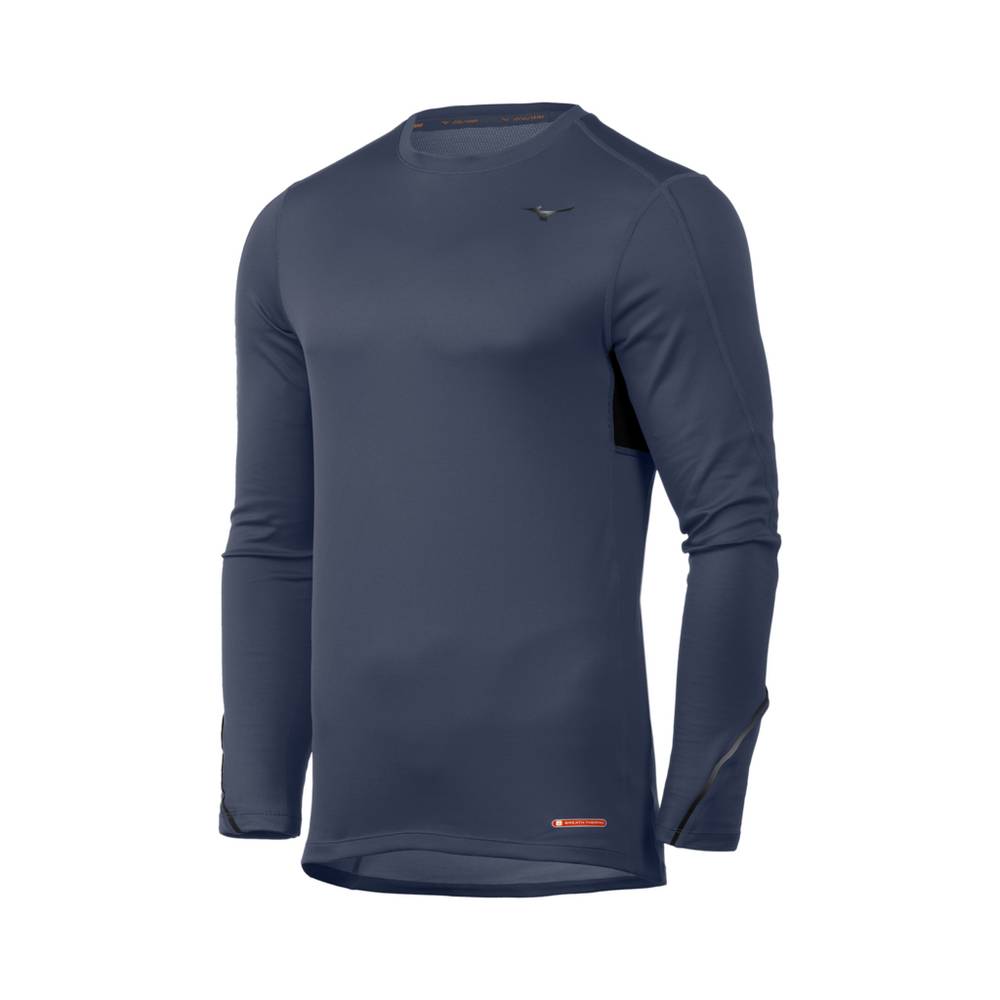 Base Layer Mizuno Breath Thermo® Long Sleeve Hombre Indigo/Negras Ofertas SPVB-35192